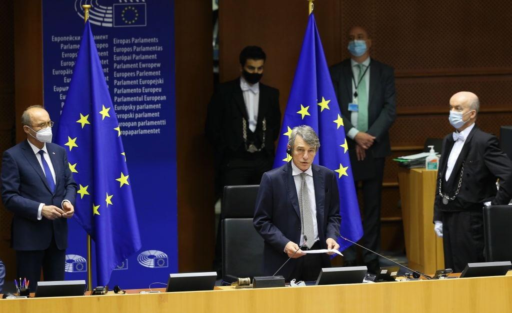 Президент Європейського Парламенту Давид Сассолі оголошує премію ЄС Сахарова 2020 року в Європарламенті в Брюсселі, Бельгія, 22 жовтня 2020 р. 