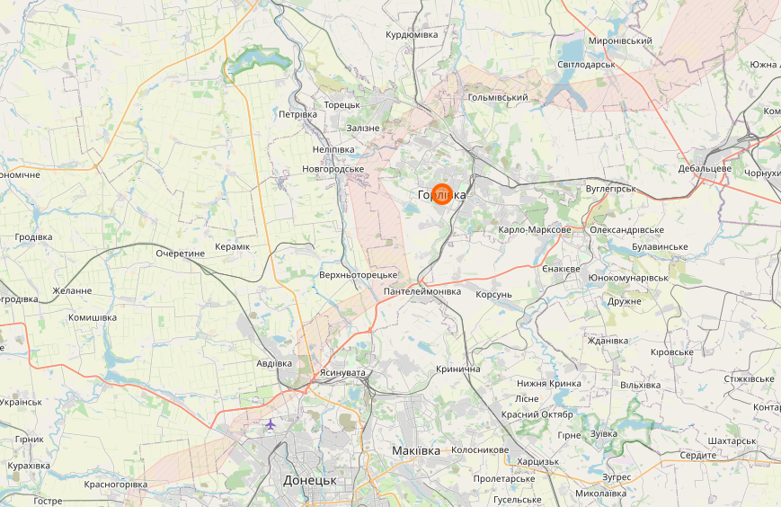 Рожевою смугу позначено лінію фронту