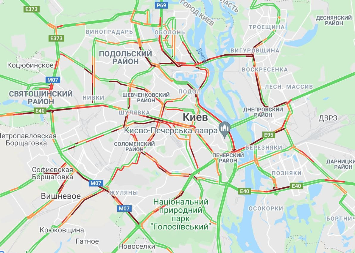 Затори в Києві, карта - Гугл