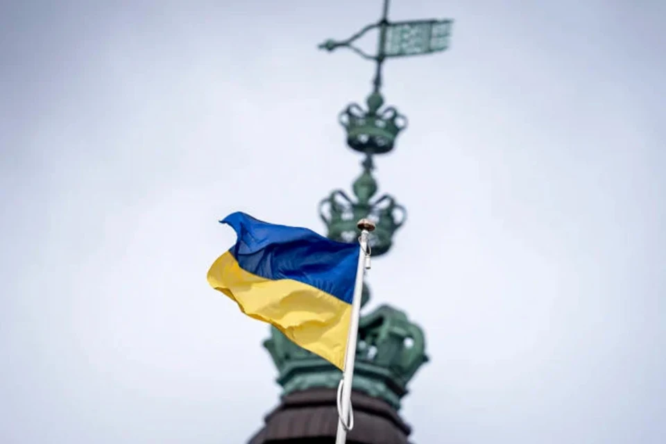 На фото флаг Украины в Дании