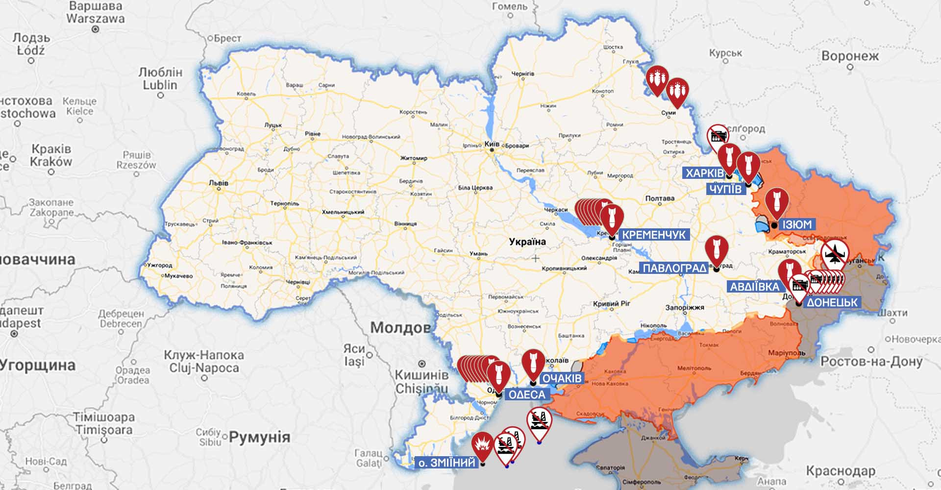 Map of hostilities in Ukraine as of June 17-20. Espreso