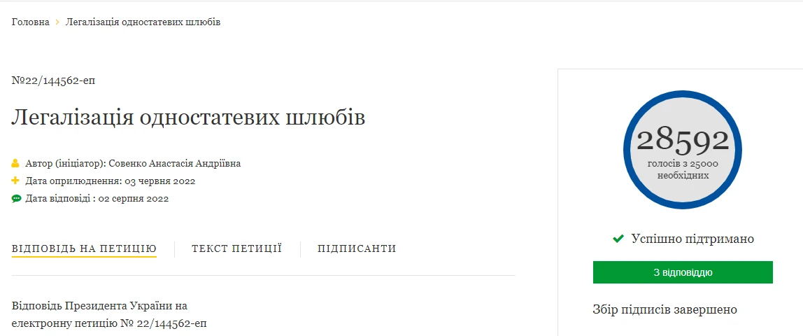 Петиція про легалізацію одностатевих шлюбів