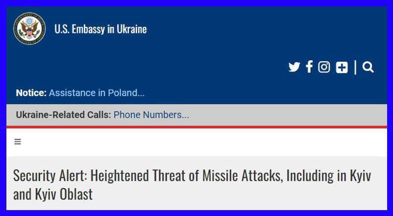 Посольство США попередило про підвищену загрозу ракетного обстрілу України, зокрема Києва та області