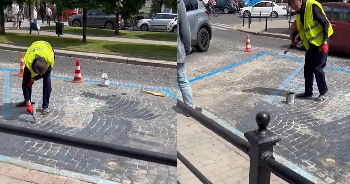У Львові на проспекті Шевченка помалювали бруківку