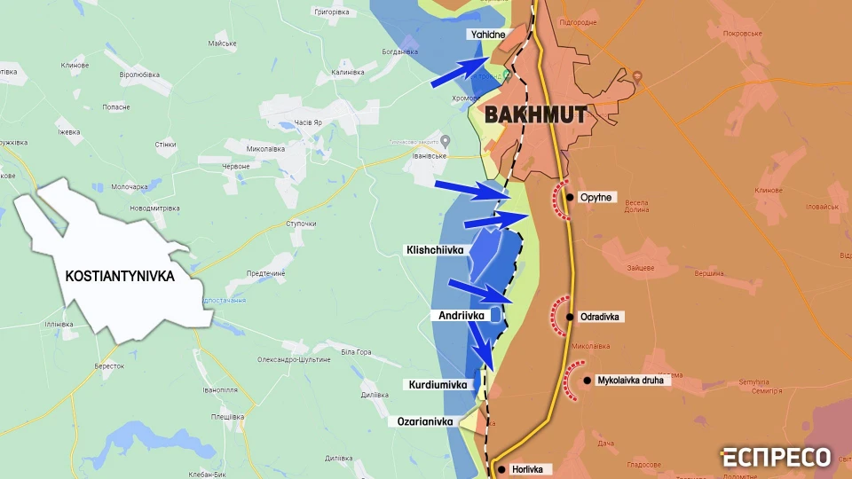 Map of hostilities in the Bakhmut direction as of September 15