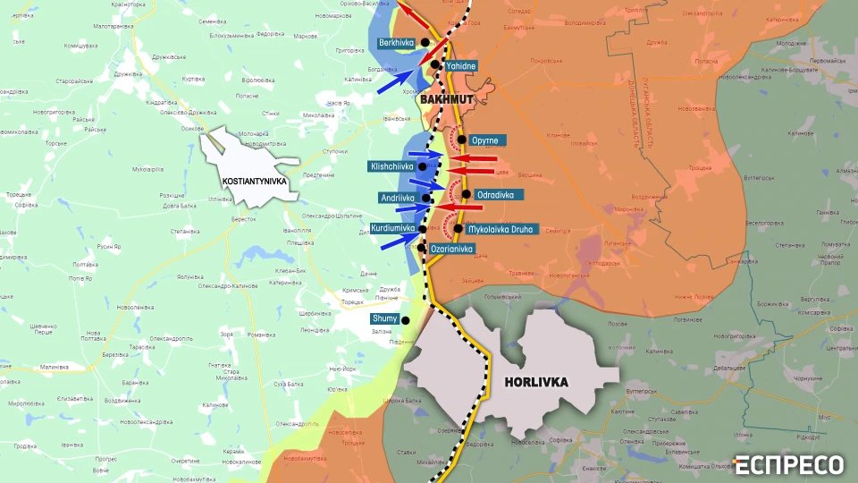 Map of combat actions in the Bakhmut sector as of October 6