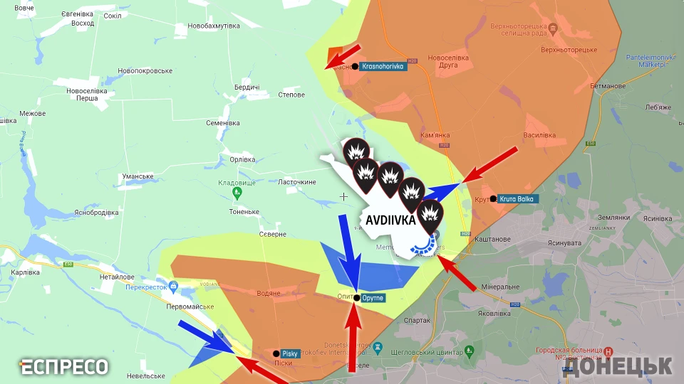 Map of fighting near Avdiivka, Donetsk region