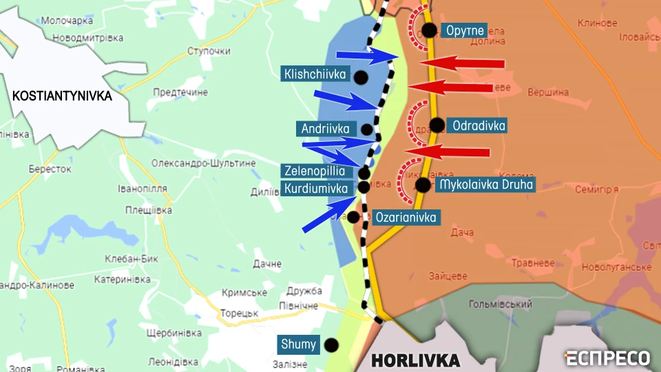 Map of fighting near Bakhmut