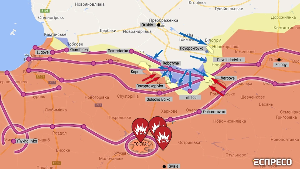 Map of fighting in southern direction