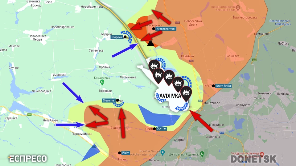 Map of fighting near Avdiivka