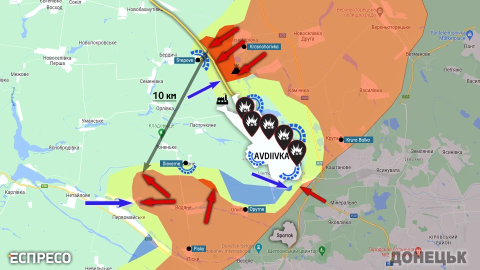 map of fighting near Avdiivka
