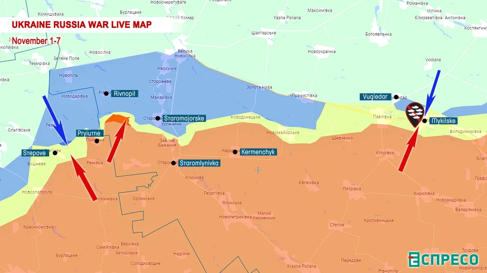 War live map in Ukraine for 7 November, front map Russia - Ukraine war