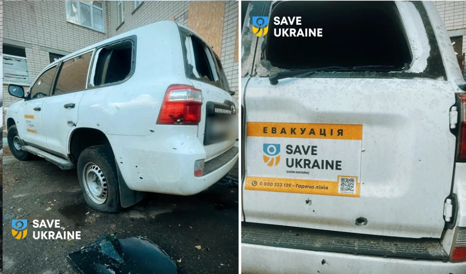 на фото пошкоджена під час обстрілу машина