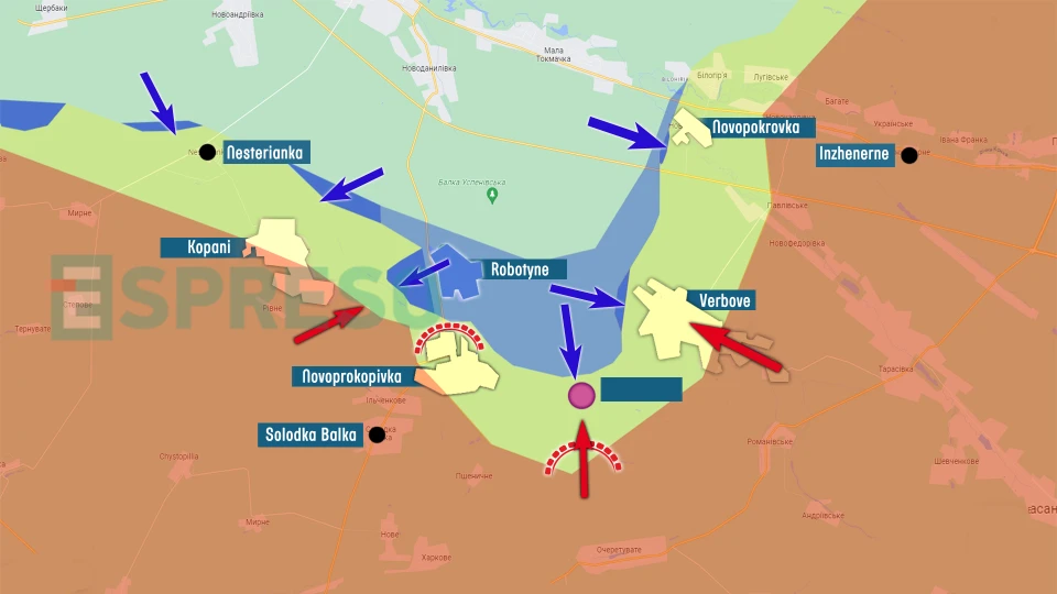 Map of fighting near Verbove, Melitopol direction