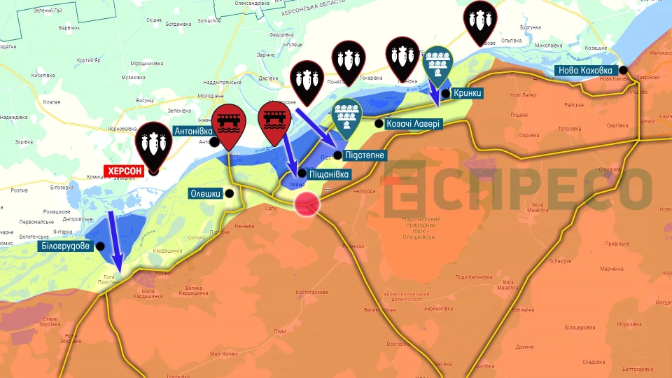 Карта бойових дій на Херсонщині 17 листопада
