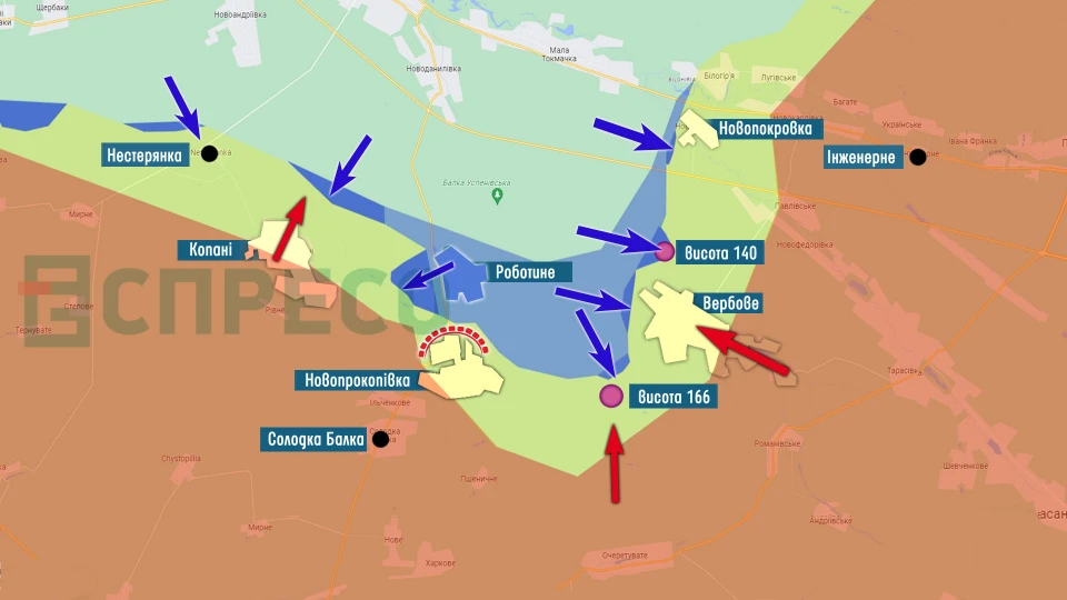Карта бойових дій напрямок Вербового 17 листопада