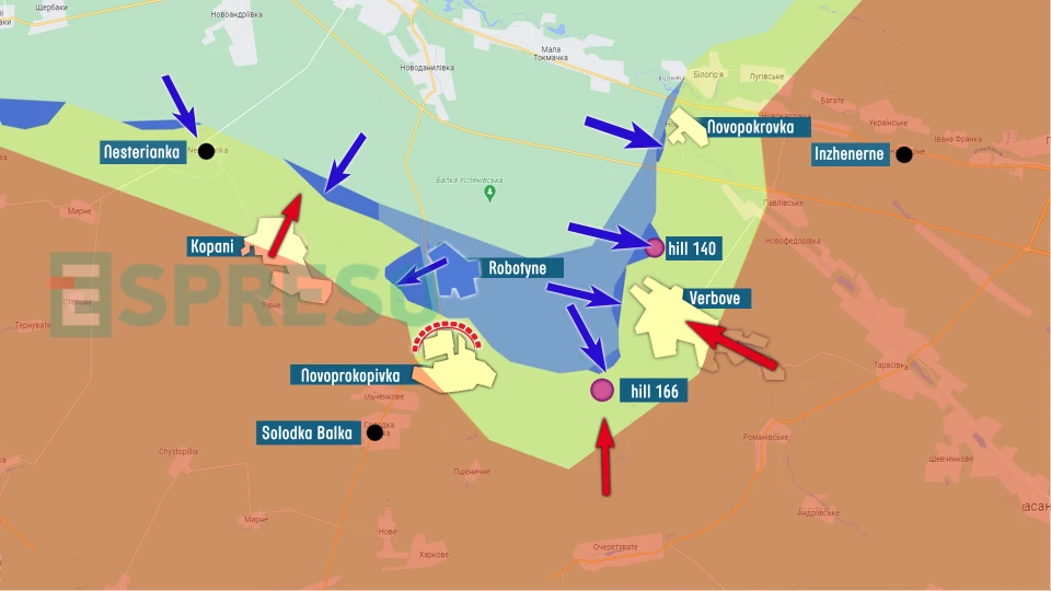 Map of fighting in Zaporizhizhia region near Robotyne