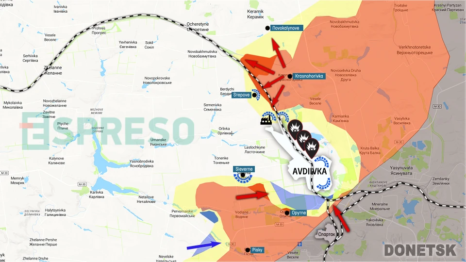 Map of fighting near Avdiivka