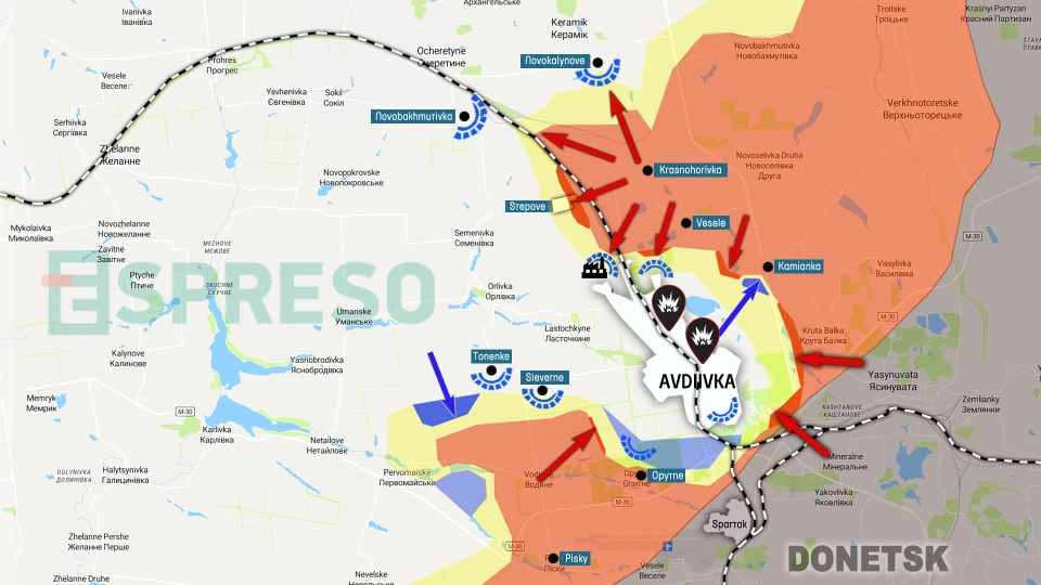 map of fighting near Avdiivka