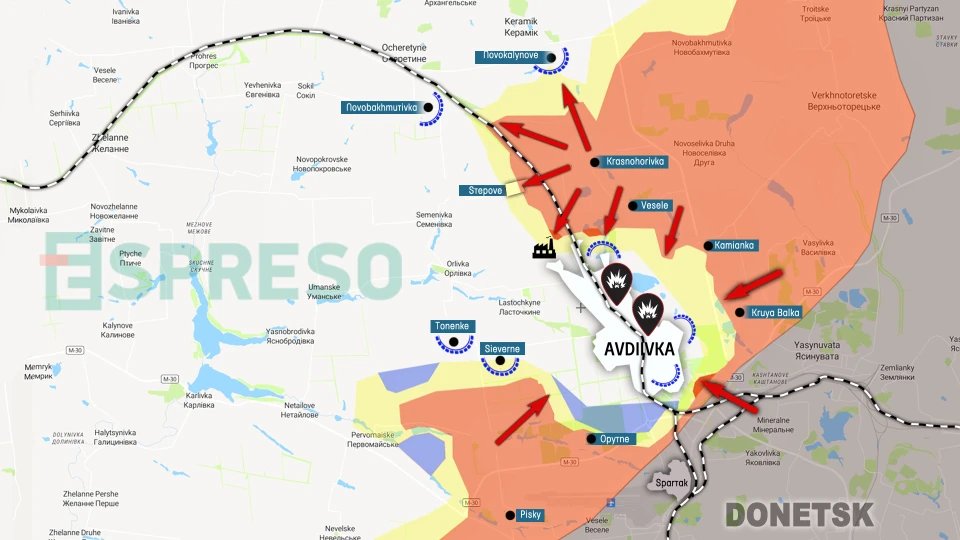 Map of fighting near Avdiivka