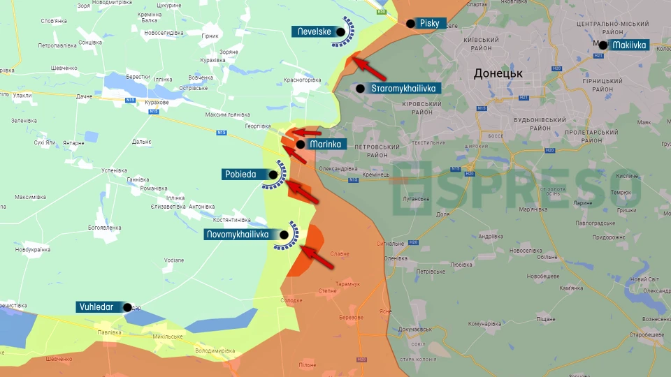 Map of fighting in Donetsk region, eastern Ukraine