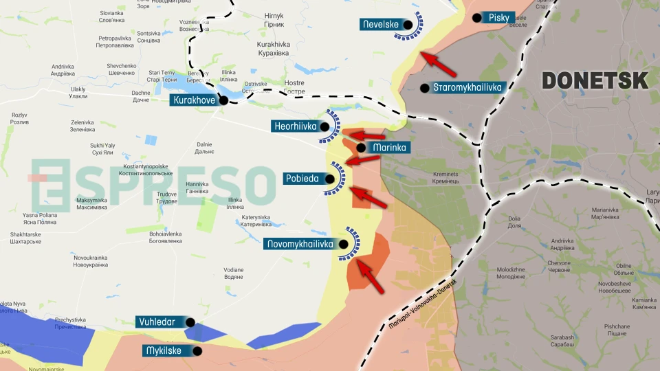 Map of fighting in Donetsk region