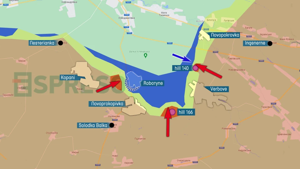 Map of fighting in Zaporizhizhia region