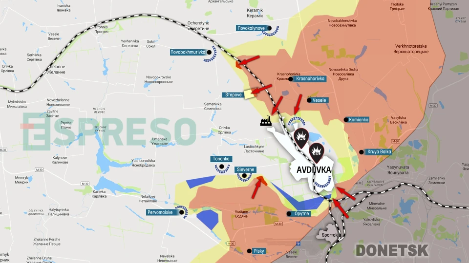 Map of fighting in Avdiivka