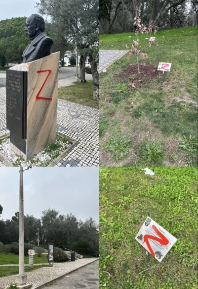 На фото: У Лісабоні невідомі розмалювали погруддя Шевченка літерами Z