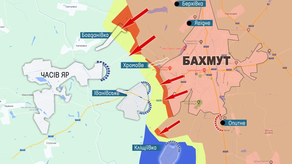 Карта бойових дій Бахмут 05.01.24