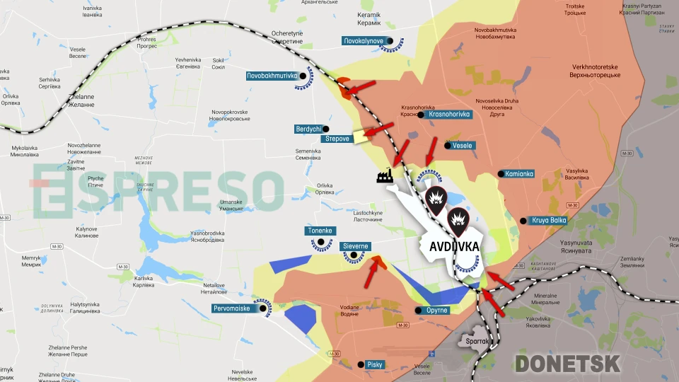 Map of fighting near Avdiivka, Donetsk region