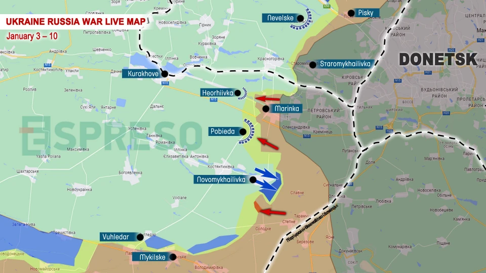 War live map in Ukraine for 10 January, front map Russia - Ukraine war