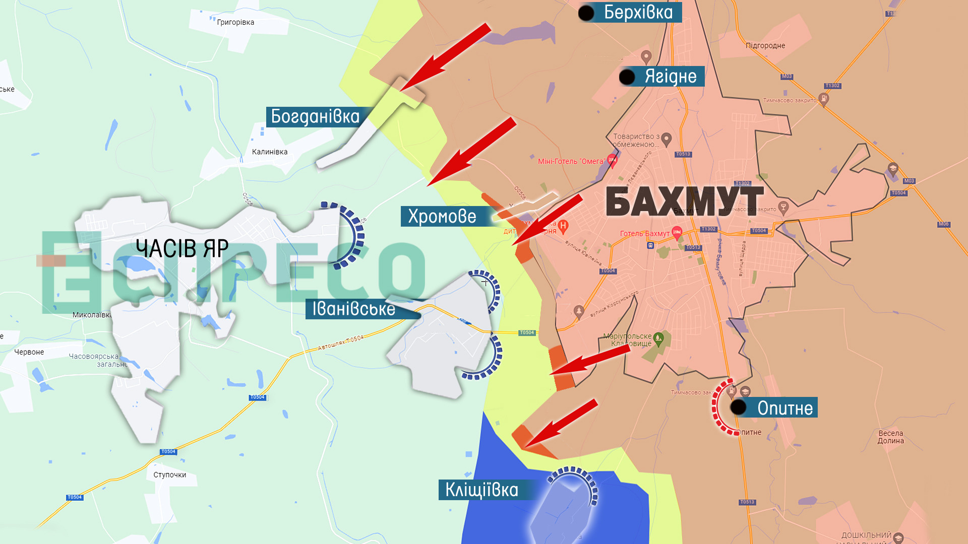 Карта бойових дій Бахмут