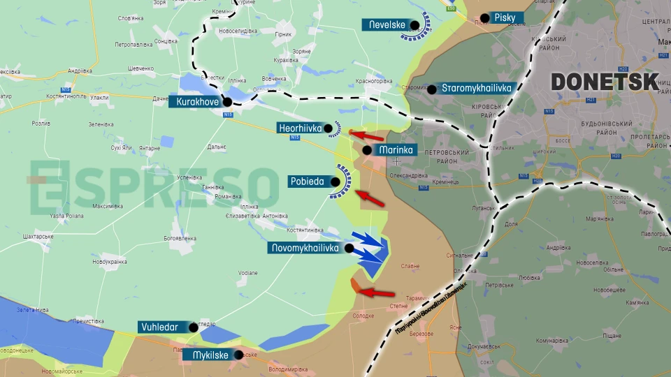 Map of fighting in Marinka sector