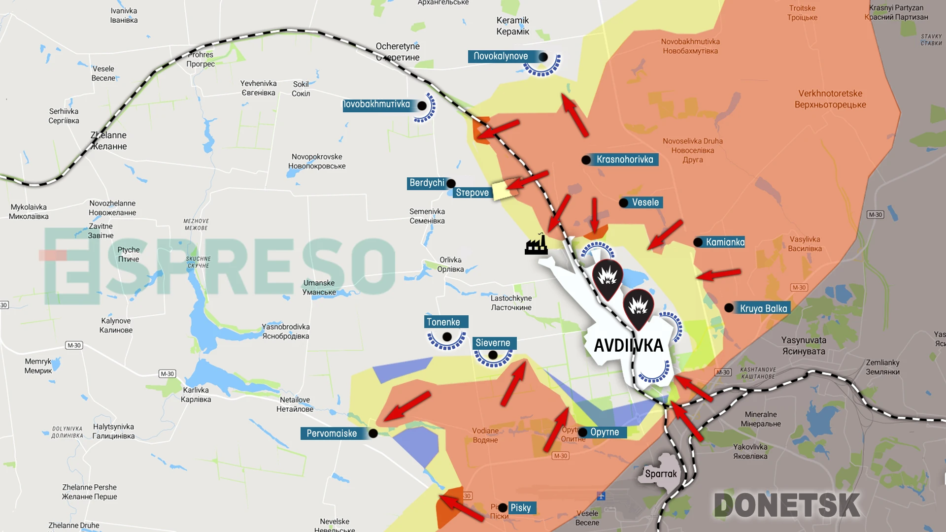 Map of fighting in Avdiivka sector
