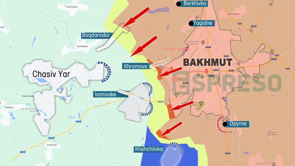 Map of fighting in Bakhmut sector