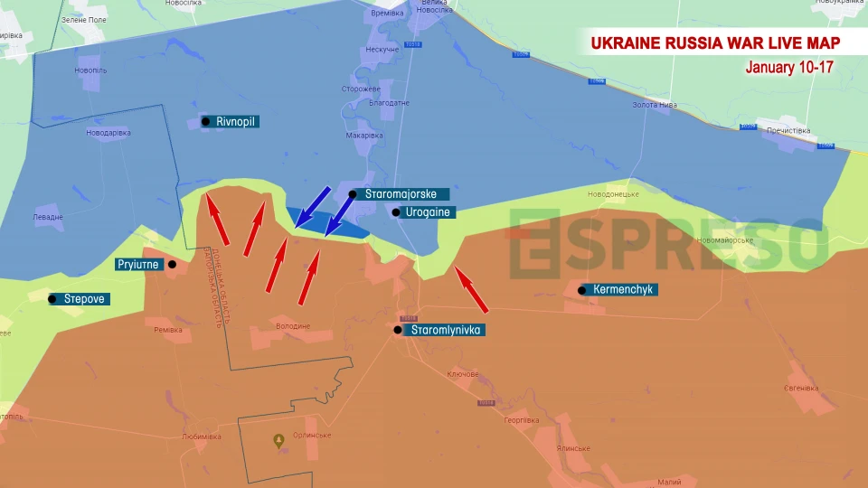 War live map in Ukraine for 17 January, front map Russia - Ukraine war
