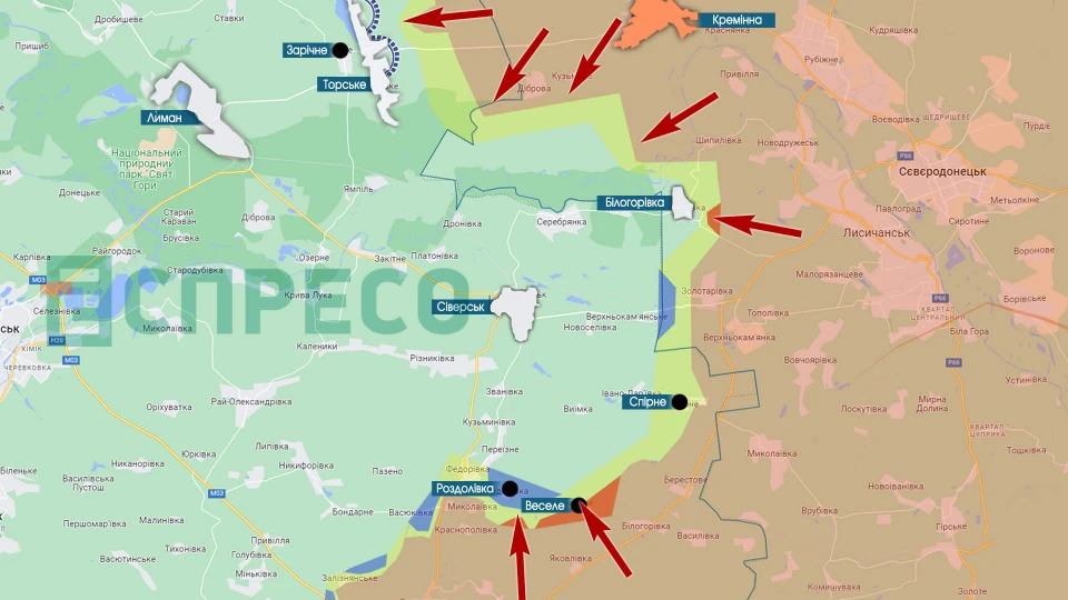 Карта бойових дій Кремінна-Білогорівка
