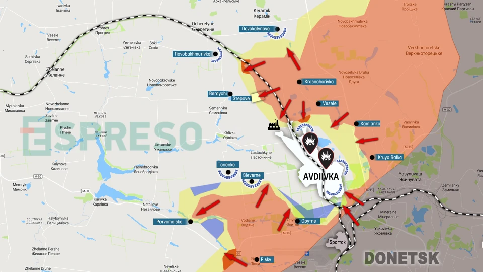 map of fighting near Avdiivka