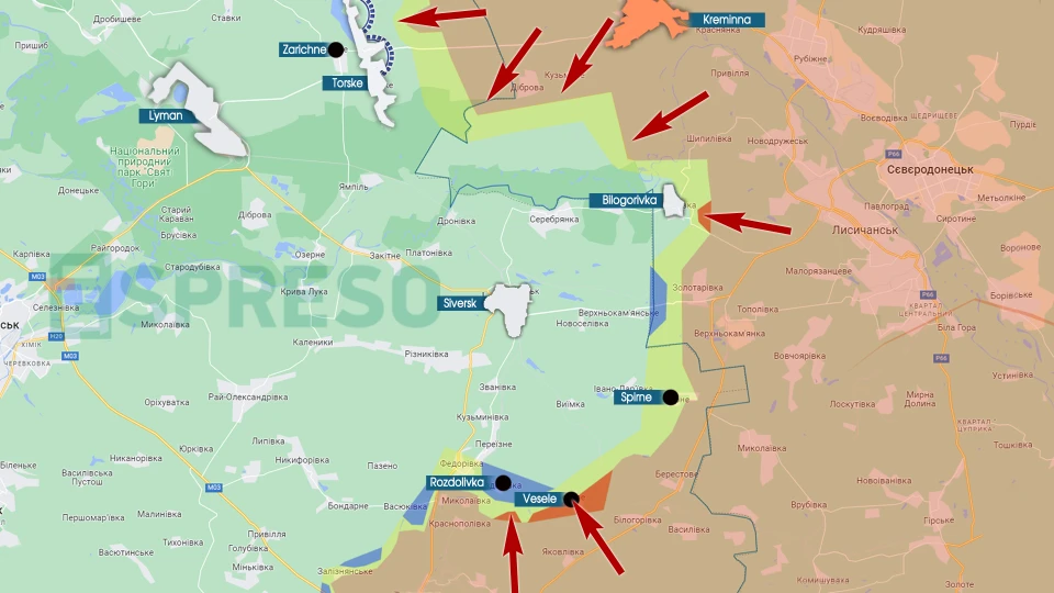 map of fighting in Kreminna-Bilohorivka sector