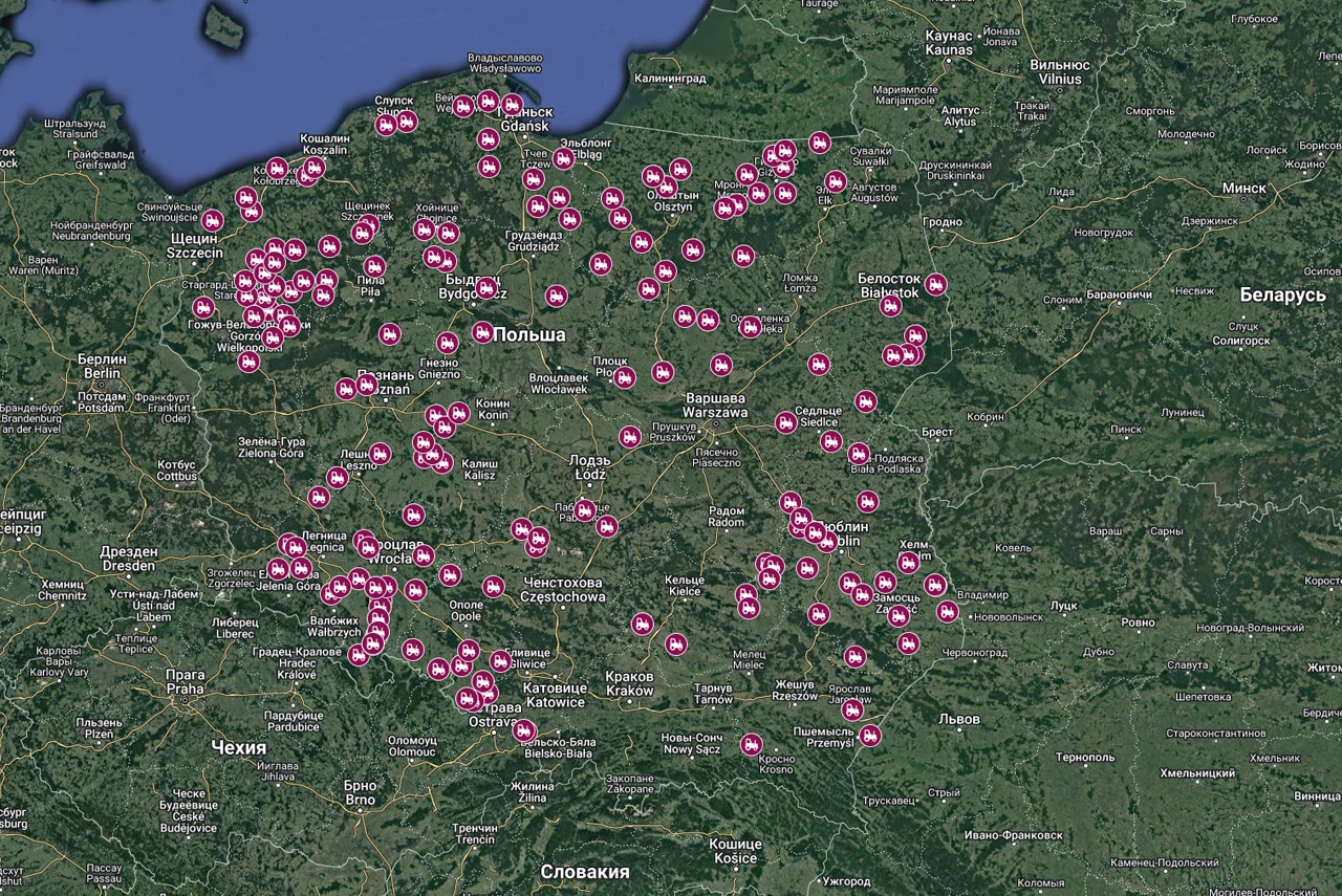 карта протестів у Польщі