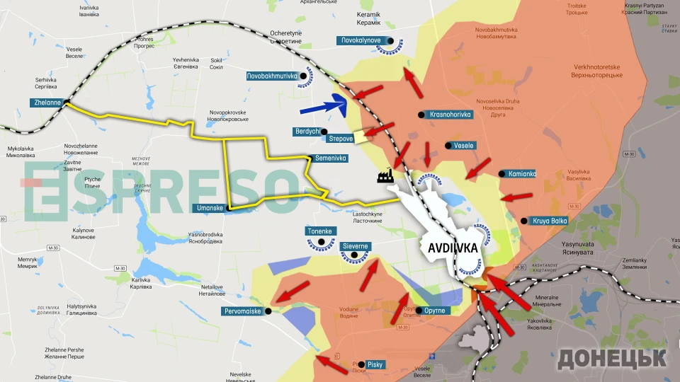 Map of fighting in Avdiivka area