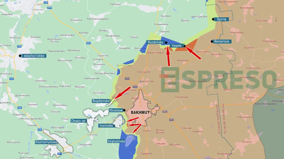 Map of fighting in Bakhmut area