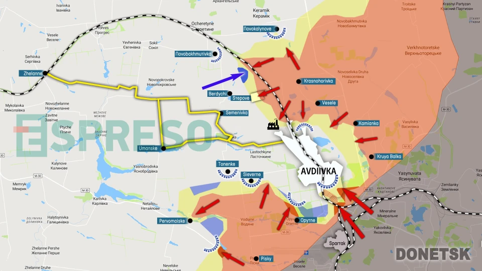 map of fighting near Avdiivka