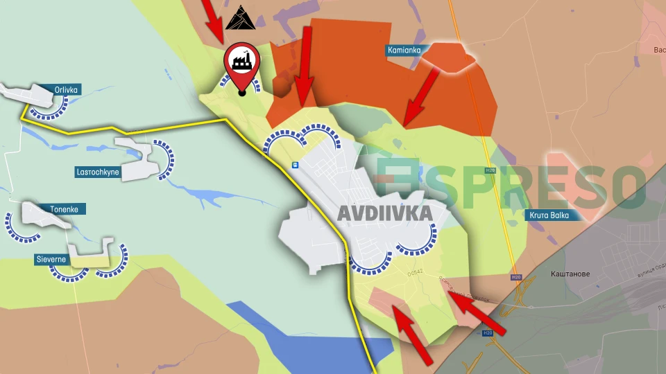 Map of fighting in Avdiivka