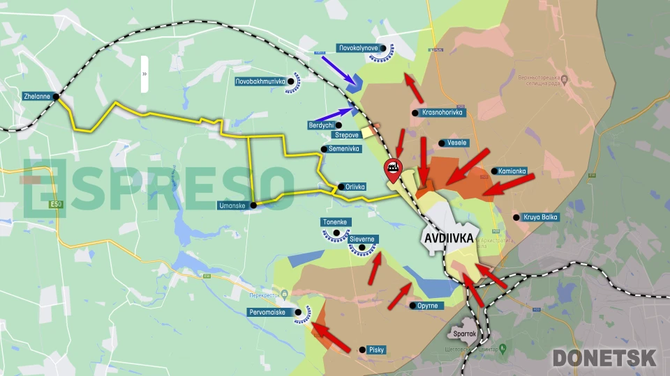 Map of fighting in Avdiivka