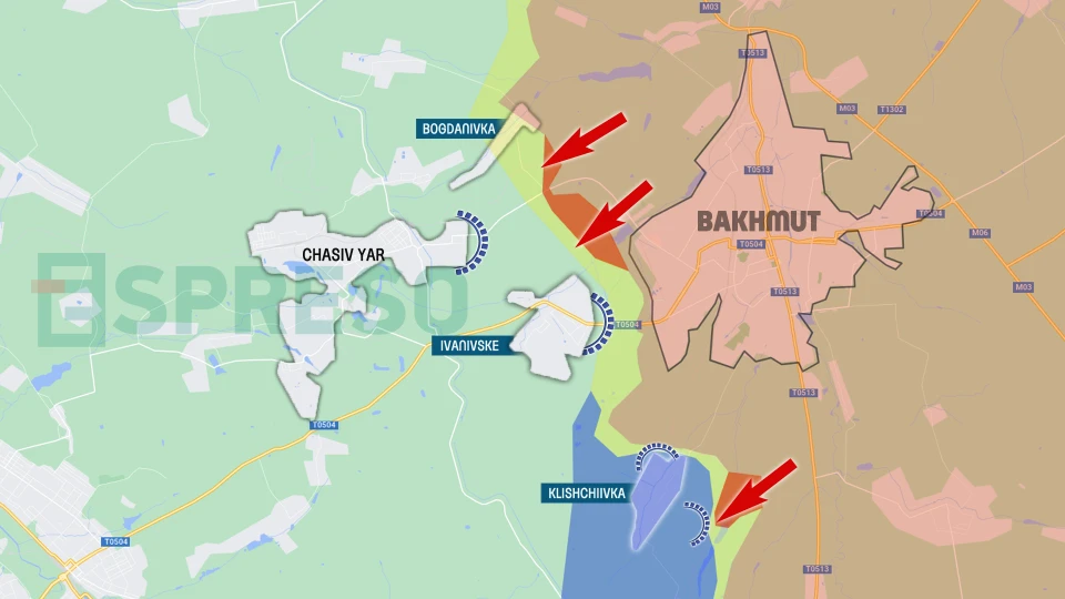Map of fighting in Bakhmut area, Donetsk region