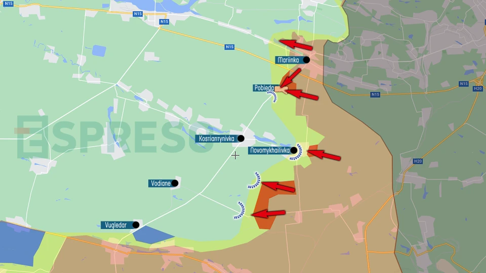 Map of fighting in Marinka sector