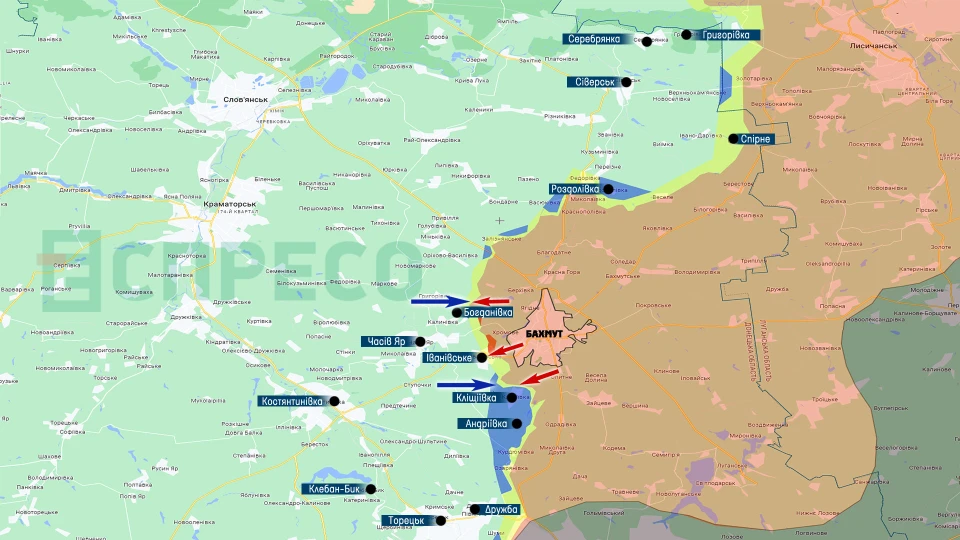 Карта бойових дій: Бахмут