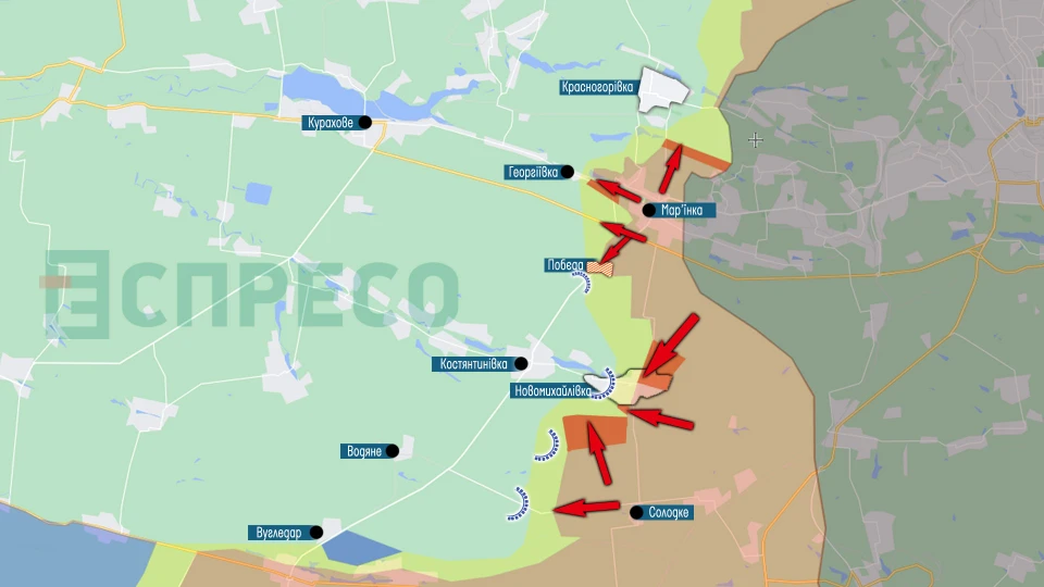 Карта бойових дій: Красногорівка-Вугледар